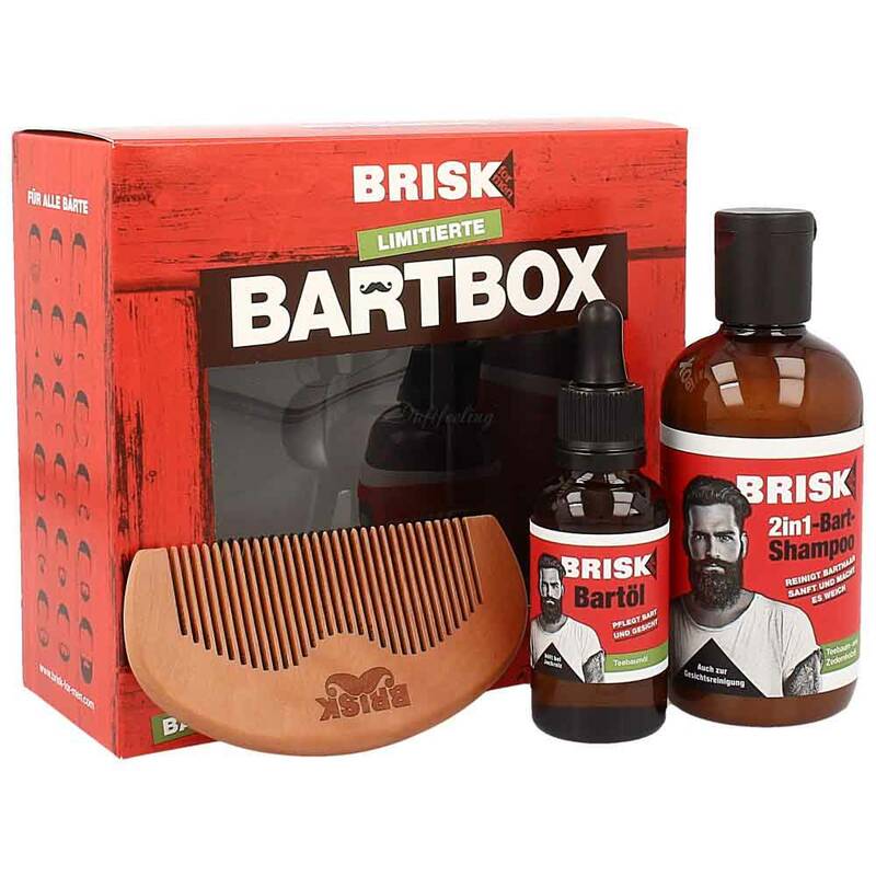 Brisk Bartbox Holz - Bartkamm Bartöl 2in1 - Bart - Shampoo