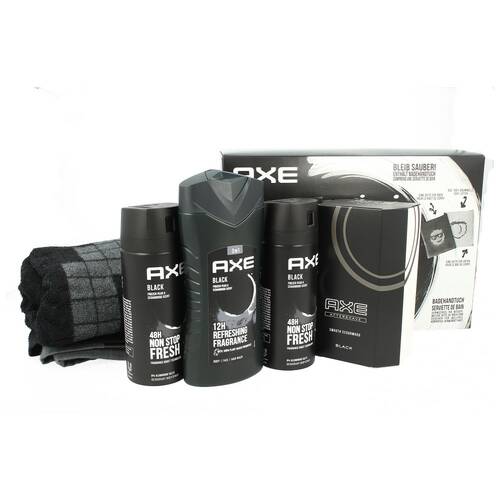 Axe  Black Bodywash 250ml+2 x Body Spray 150ml + Afters Shave 100 ml + Badetuch Set
