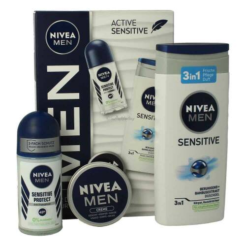 Nivea Men Active Sensitive Duschgel 250 ml + Deo Roll-on 50 ml + Creme 30 ml Geschenkset