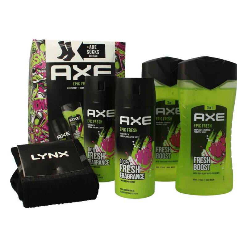 Axe Epic Fresh Geschenkset 2 x Duschgel 250 ml + 2 x Deodorant 150 ml + Socken