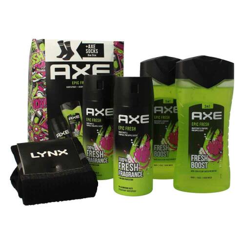 Axe Epic Fresh Geschenkset 2 x Duschgel 250 ml + 2 x Deodorant 150 ml + Socken