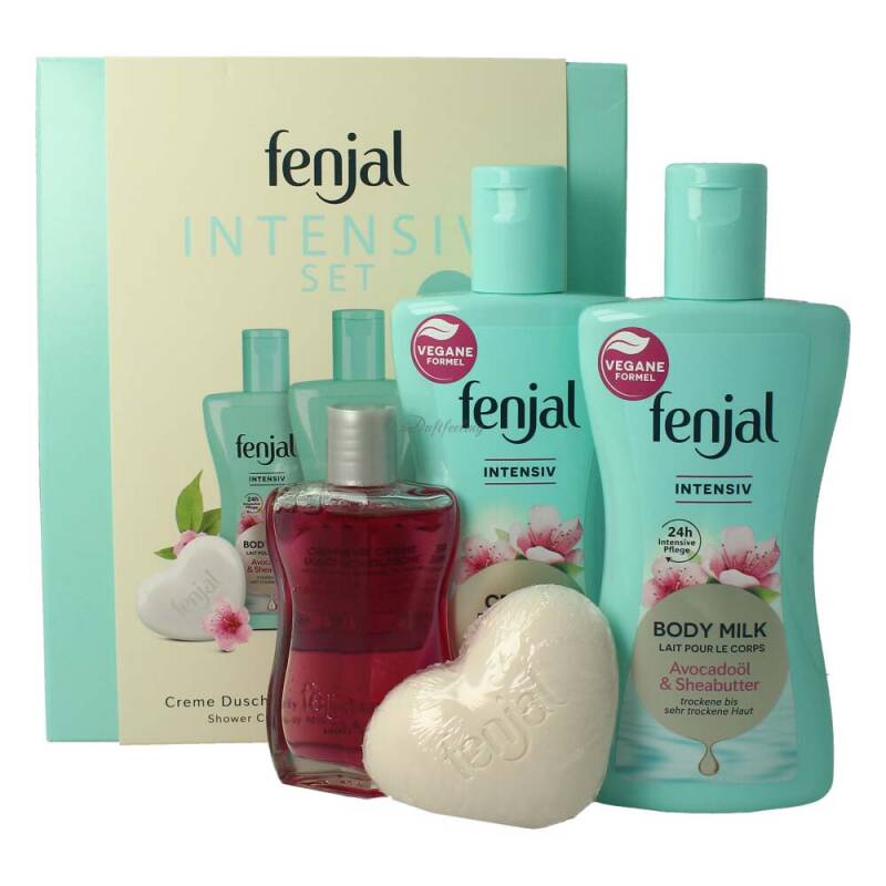 Fenjal Geschenkset Intensiv Creme Dusche 200 ml + Body Milk 2000 ml + Öl & Schaumbad 500 ml + Creme Seife Herzform 90 g