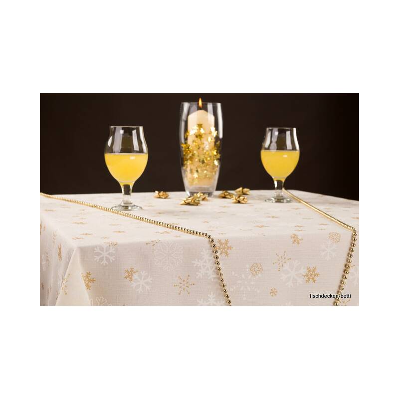 Tischdecke mit Fleckschutz Schneeflocken Creme  140 x 220 cm
