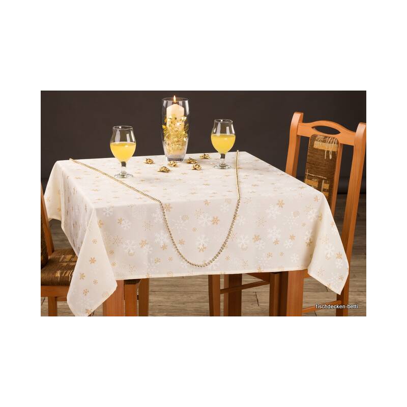 Tischdecke mit Fleckschutz Schneeflocken Creme 140 x 220 cm Oval