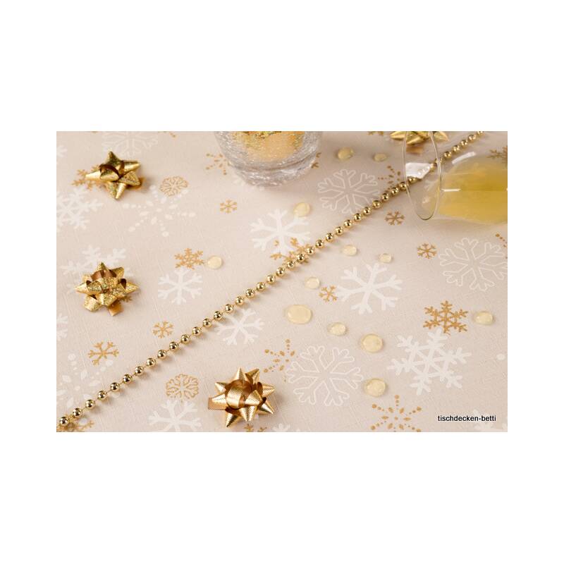 Tischdecke mit Fleckschutz Schneeflocken Creme 140 x 220 cm Oval