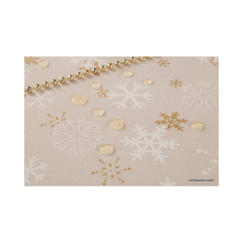 Tischdecke mit Fleckschutz Schneeflocken Creme 140 x 220 cm Oval