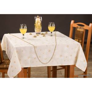 Tischdecke mit Fleckschutz Schneeflocken Creme 140 x 220 cm Oval